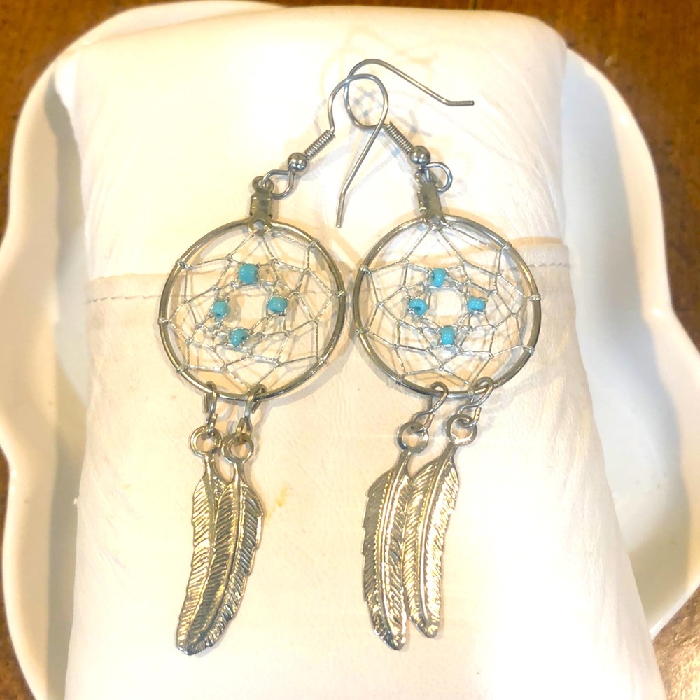 Vintage Dreamcatcher Silver and blue Earrings